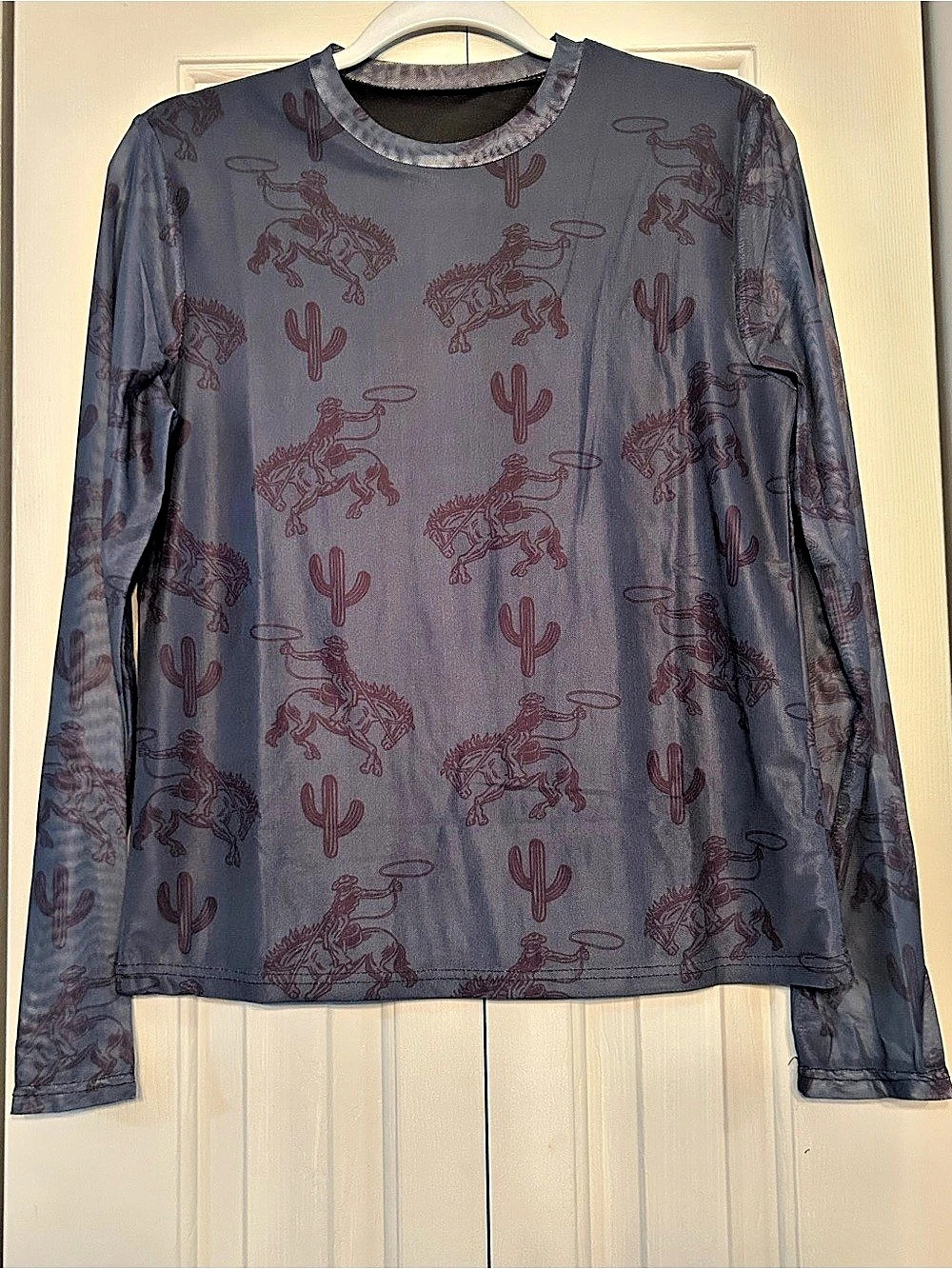 Long Sleeve Mesh Top in Black and Blue NWOT
